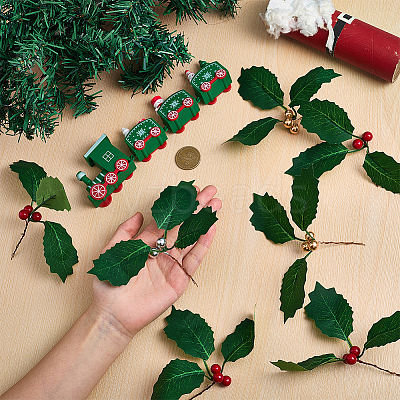 45Pcs Foam & Cloth Artificial Holly Leaves AJEW-SC0031-52B-1