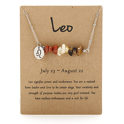 Natural Red Jasper & Tiger Eye & Citrine Chip & Alloy Constellation Pendant Necklaces WGB0CBC-07-1