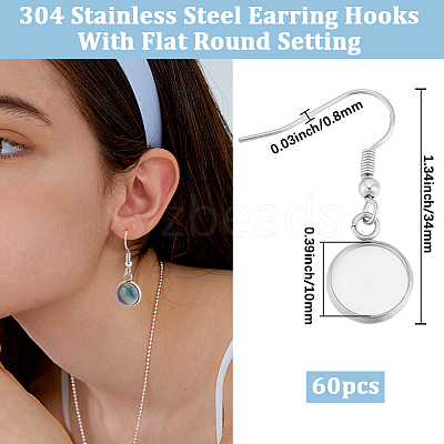 60Pcs 304 Stainless Steel Earring Hooks STAS-BBC0009-93B-1