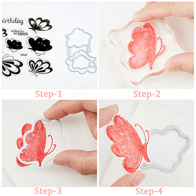 1Pc Butterfly Clear Silicone Stamps DIY-CP0009-56-1