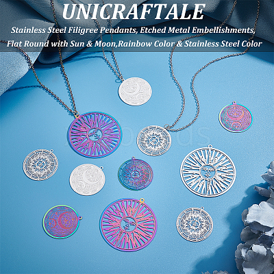 24Pcs 6 Style Ion Plating(IP) 201 & 304 Stainless Steel Filigree Pendants STAS-UN0042-06-1