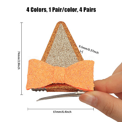 4 Pairs 4 Colors Glitter Bowknot Cat Ear Cloth Alligator Hair Clips PHAR-CA0001-004-1