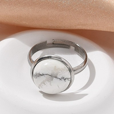 Half Round Natural Howlite Finger Rings RJEW-M062-01P-20-1