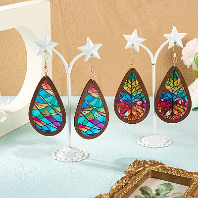 2Pairs 2 Colors Acrylic Dangle Earrings for Women EJEW-TA0001-53A-1