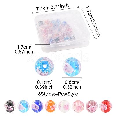 32Pcs 8 Colors Handmade Luminous Inner Flower Lampwork Beads LAMP-FS0001-34-1