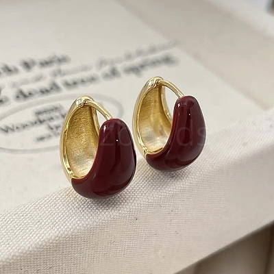 Brass Enamel Hoop Earrings EJEW-B120-07G-02-1