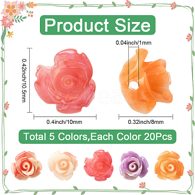 100Pcs 5 Colors Synthetic Coral Carved Beads CORA-SP0001-14-1