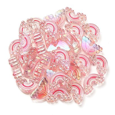 UV Plating Rainbow Iridescent Acrylic Enamel Beads OACR-G012-08E-1