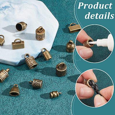 120Pcs 10 Styles Tibetan Style Alloy Cord Ends TIBE-PH0002-20-1