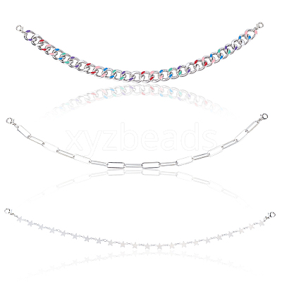 1 Set 3 Styles Iron Hat Chain with Lobster Claw Clasp HJEW-CN0001-31A-1