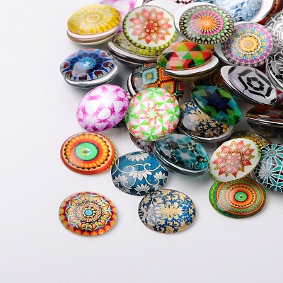 Mosaic Printed Glass Half Round/Dome Cabochons GGLA-N004-14mm-G-1