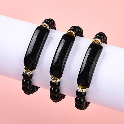 Natural Obsidian Beads Stretch Bracelets BJEW-T022-04A-1