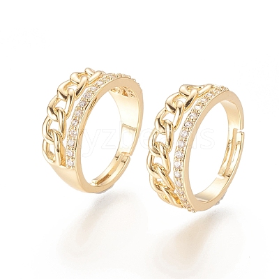 Adjustable Brass Micro Pave Clear Cubic Zirconia Rings RJEW-F101-10G-1
