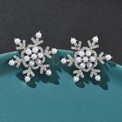 Snowflake Brass Micro Pave Cubic Zirconia Stud Earrings EJEW-G452-03P-1