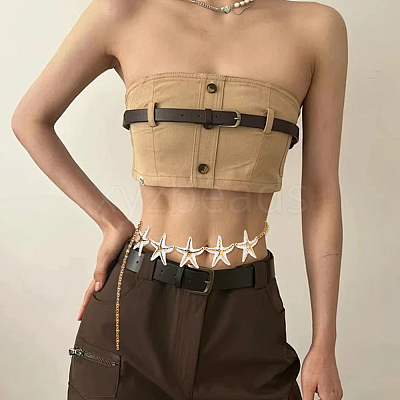 Bohemian Alloy White Enamel with Iron Starfish Link Belly Body Chains for Women AJEW-WH20006-348-1