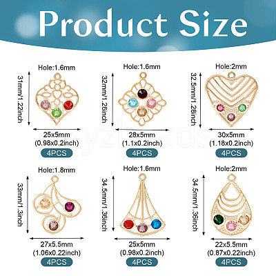 24Pcs 6 Style Iron with Glass Pendants IFIN-TA0001-61-1