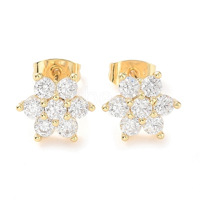 Brass Micro Pave Cubic Zirconia Stud Earrings EJEW-P247-05G-01-1