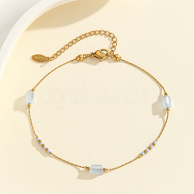 304 Stainless Steel with Glass Column Bead Anklets FS-WGCFE90-04-1