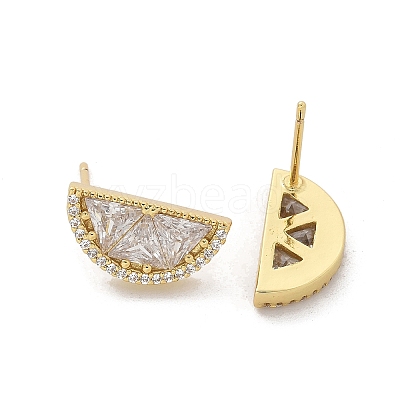 Half Round Brass Micro Pave Clear Cubic Zirconia Stud Earrings EJEW-M077-08G-1