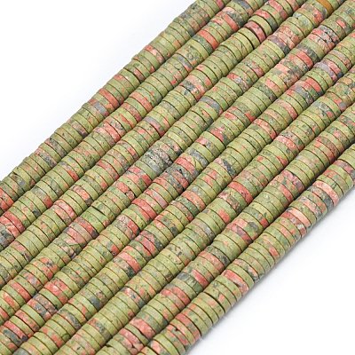 Natural Unakite Beads Strands G-P575-B25-6x1mm-1