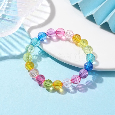7.5mm Faceted Round Transparent Acrylic Beaded Stretch Bracelets BJEW-JB10249-02-1