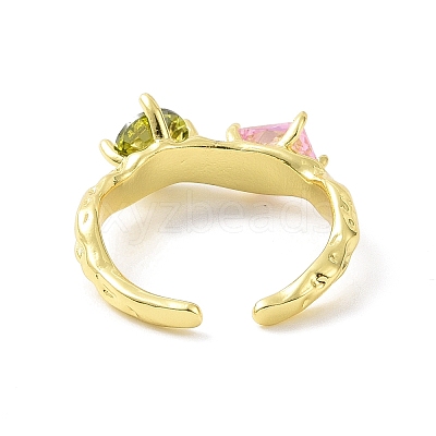 Colorful Cubic Zirconia Round & Rectangle Open Cuff Ring RJEW-F135-02G-1