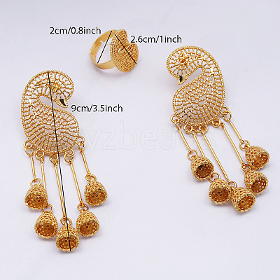 Hollow Flower Alloy Stud Dangle Earrings & Cuff Rings Sets for Women FS-WG1AAB0-01-1