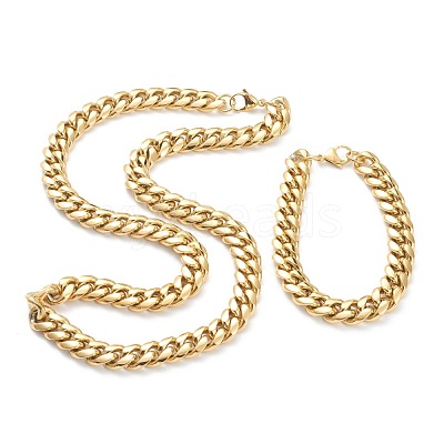 Ion Plating(IP) 304 Stainless Steel Cuban Link Chain Bracelets & Necklaces Jewelry Sets SJEW-B019-03D-G-1