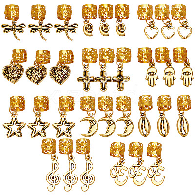 33Pcs 11 Styles Alloy Hair Braid Pendant OHAR-CP0001-14-1