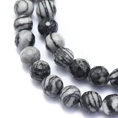 Natural Black Silk Stone/Netstone Beads Strands G-K310-A09-6mm-1