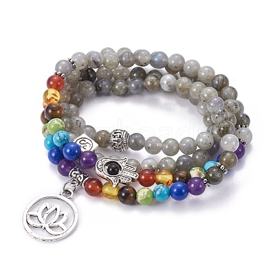 Natural Labradorite Wrap Bracelets BJEW-I273-B03-1