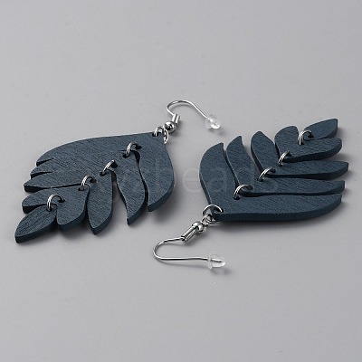 Wood Leaf Dangle Earrings EJEW-WH0010-25P-03-1