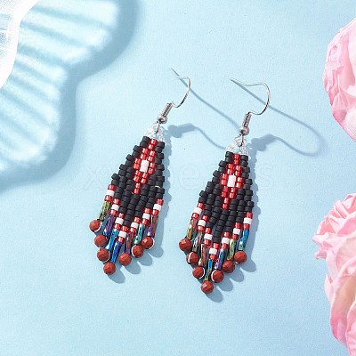 Natural Red Jasper Rhombus Dangle Earrings EJEW-MZ00632-02-1