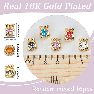 16Pcs Rack Plating Real 18K Gold Plated Brass Enamel Beads FIND-SC0001-76-1