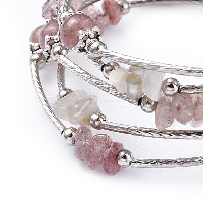 Five Loops Natural Strawberry Quartz & Moonstone Wrap Bracelets BJEW-JB04488-03-1