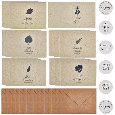 Leaf Pattern Kraft Envelopes and Greeting Cards Set DIY-CP0001-78-1