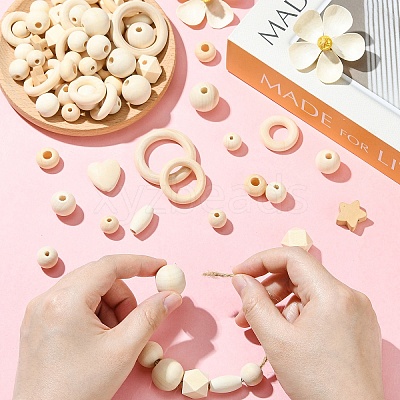 110Pcs 12 Styles Unfinished Wood Beads WOOD-YW0001-82-1