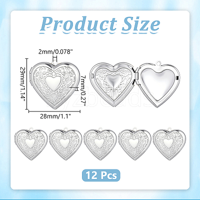 12Pcs 316 Stainless Steel Photo Locket Pendants STAS-HY0002-03-1