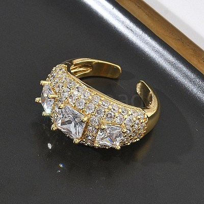 Brass Micro Pave Cubic Zirconia Cuff Open Rings for Women RJEW-L343-13G-03-1