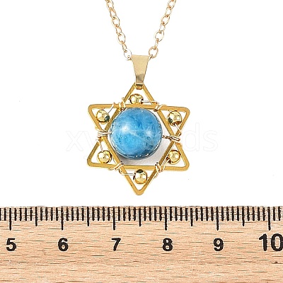 4Pcs 4 Styles Natural Amethyst & Heated Citrine & Apatite & Dyed Green Jade Copper Wire Wrapped Hexagram Pendant Brass Cable Chain Necklaces for Women NJEW-TA00258-1