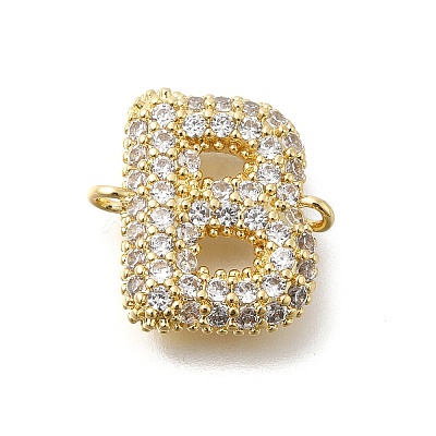 Brass Micro Pave Cubic Zirconia Letter Links X-KK-I717-04B-1