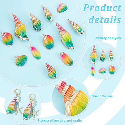 12Pcs 6 Styles Electroplated Natural Mixed Shell Big Pendants SSHEL-GA0001-06-1