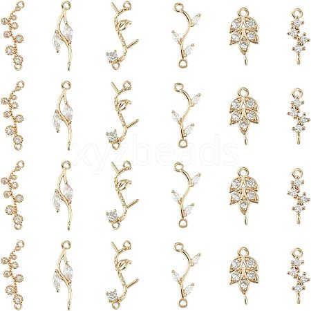 SUPERFINDINGS 24Pcs 6 Styles Brass Clear Cubic Zirconia Connector Charms KK-FH0004-47-1