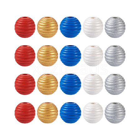 50Pcs 5 Styles Painted Natural Wood Beehive European Beads WOOD-FW0001-01-1