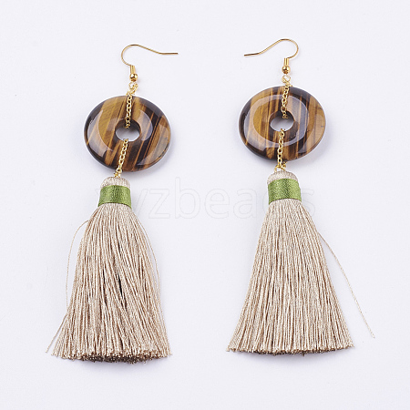 Nylon Tassel Dangle Earrings EJEW-F108-A05-1