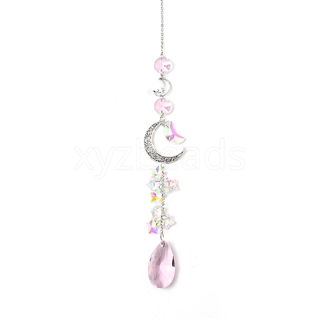 Glass Moon Hanging Suncatcher Pendant Decoration LS-DJEW-PW0008-10B-1