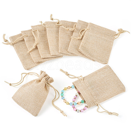20Pcs Rectangle Polyester Imitation Burlap Packing Pouches Drawstring Bags ABAG-TA0001-96A-1