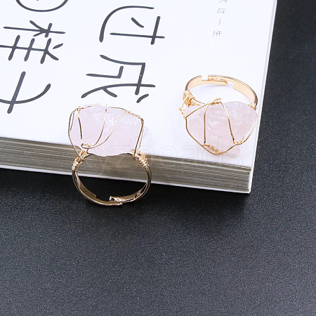 Nuggets Alloy Wire Wrapped Natural Rose Quartz Cuff Rings FS-WGA7830-02-1