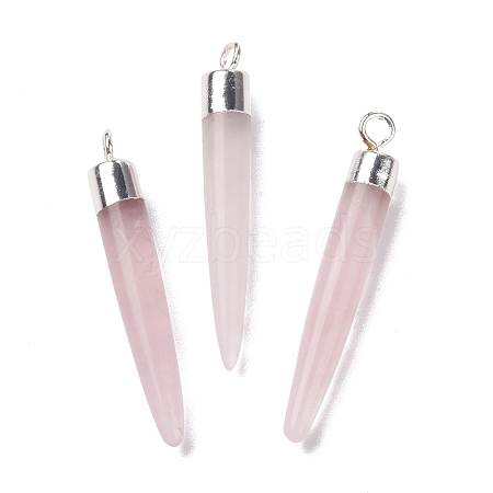 Natural Rose Quartz Brass Pendants G-B025-02P-06-1