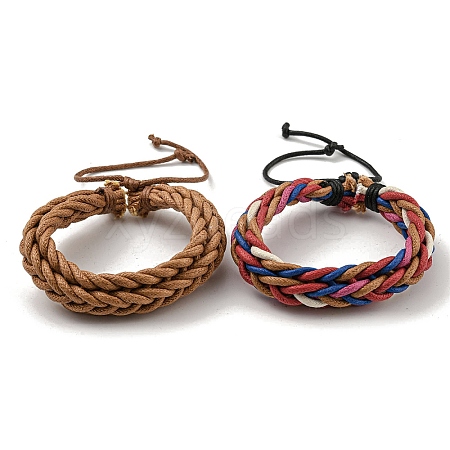 Adjustable PU Leather Cords Braided Double Layer Multi-strand Bracelets BJEW-F468-16-1